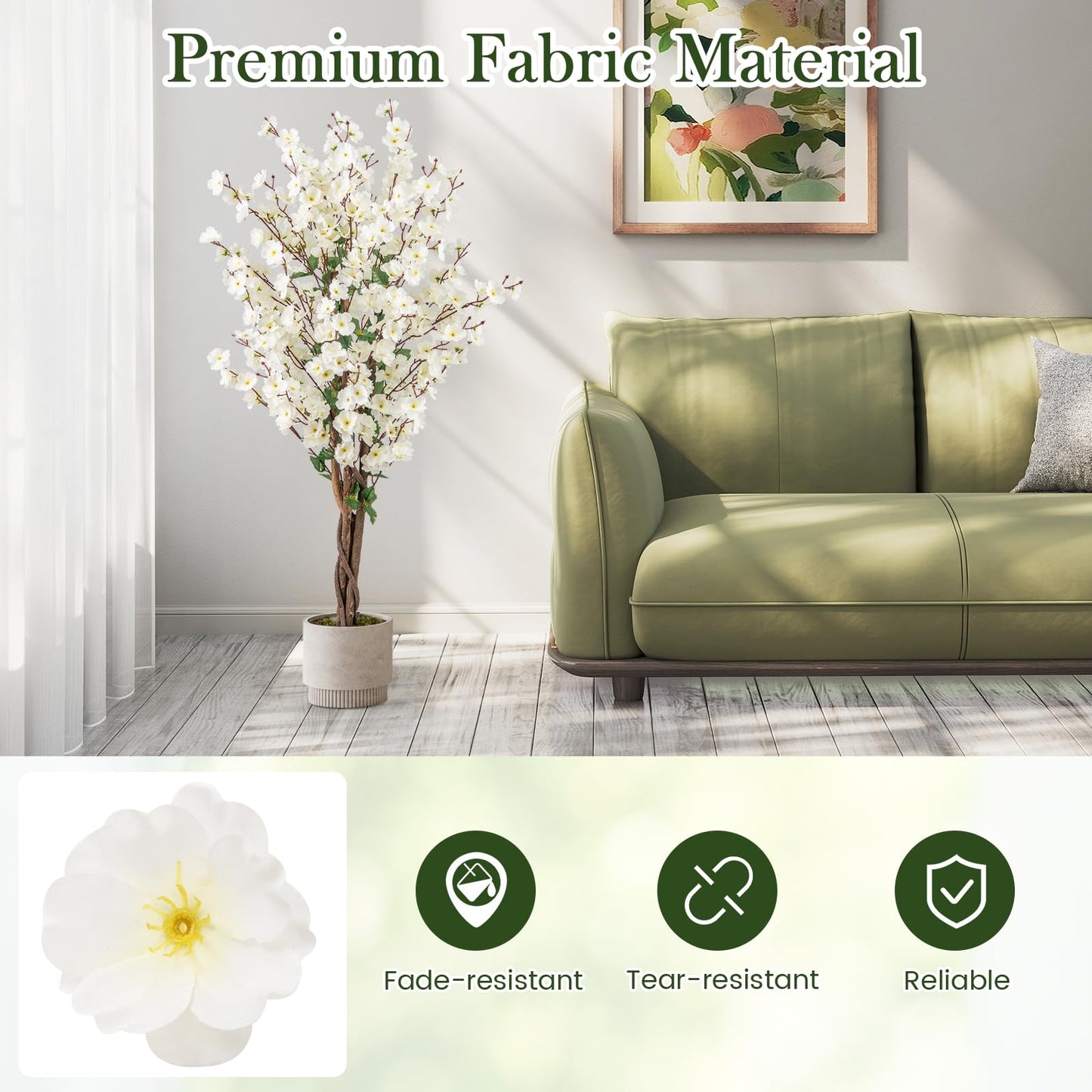 120CM Artificial Winter Sweet Tree with White Fabric Flower and Realistic Moss