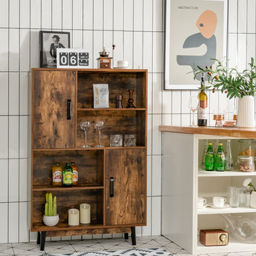 Freestanding Wooden Sideboard Storage Cabinet with 2 Doors and 4 Shelves
