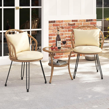 3 Pieces PE Wicker Patio Bistro Set with Cushions for Porch