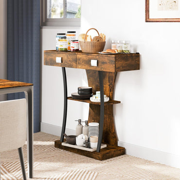 T-Shaped Foyer Console Table for Small Space with Dual Drawers