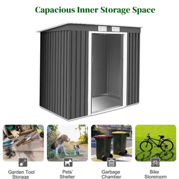 GiantexUK 7x4FT Metal Garden Shed, Outdoor Galvanized Storage House (7x4FT, 2 Vents)