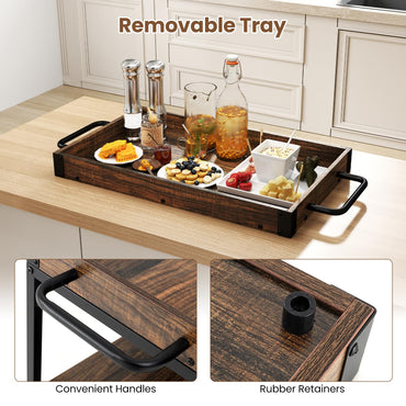 Home Bar Cart on Wheels Kitchen Serving Cart with Removable Tray