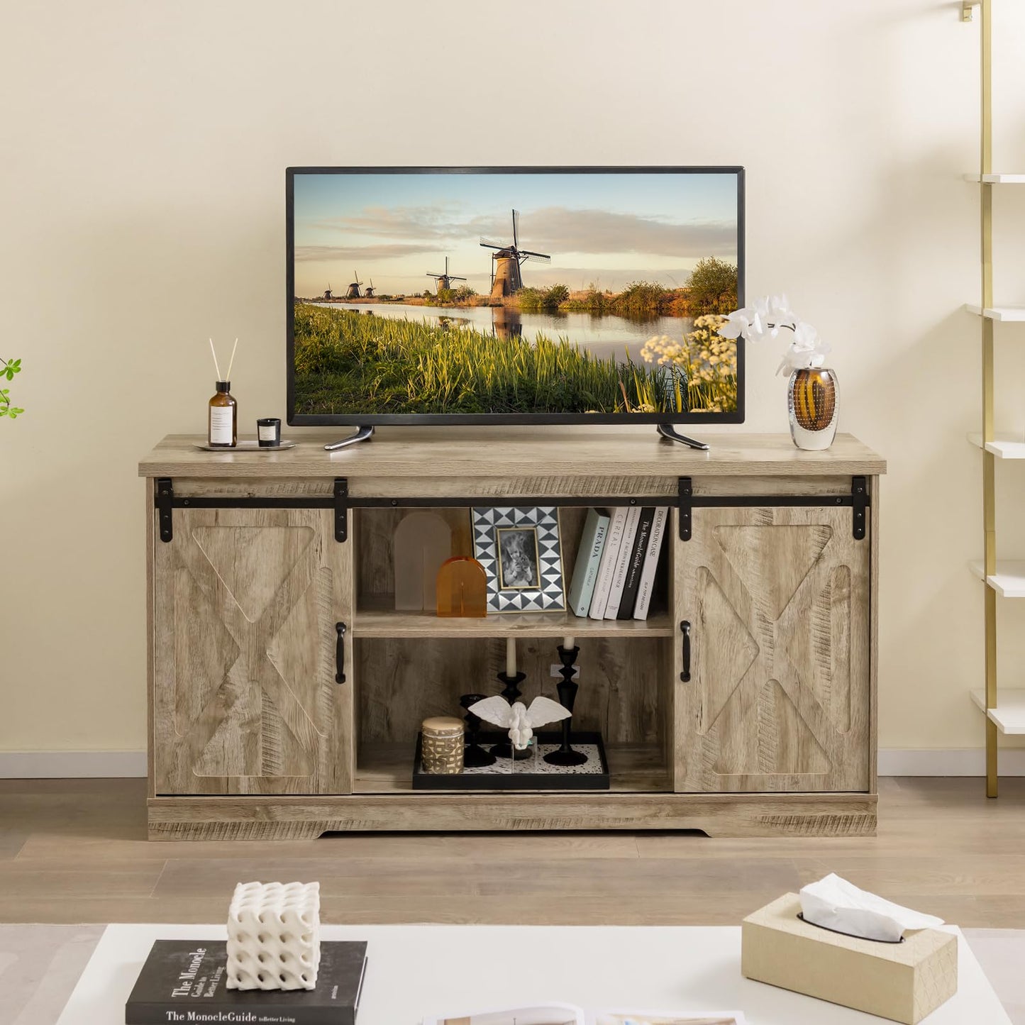 TV Stand with Adjustable Shelves for TVs up to 65 Inches