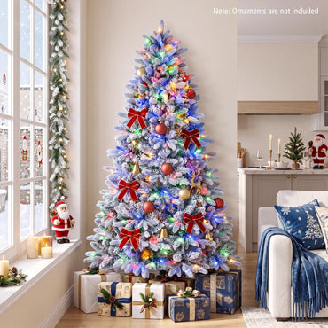 6 FT Half Artificial Christmas Tree, Snow-Flocked Hinged Xmas Tree