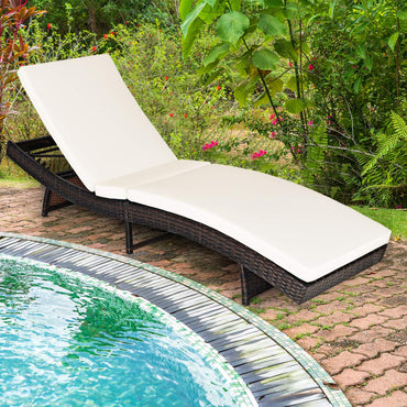 Outdoor Adjustable Folding Chaise Lounge with Removable Thick Cushion