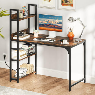 Computer Desk with Power Strip 120 CM Study Writing Desk with Bookshelf