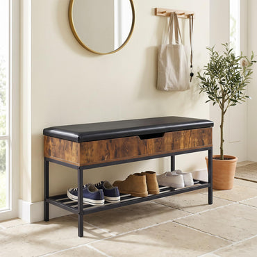 100cm Flip-Top Shoe Bench with Padded Seat, Hidden Storage, Shelf