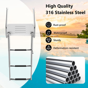 3-Step Telescoping Boat Ladder with Platform & Handrails