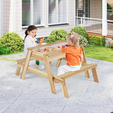 4 in 1 Wooden Table and Bench Set with Removable Top and 2 Storage Boxes