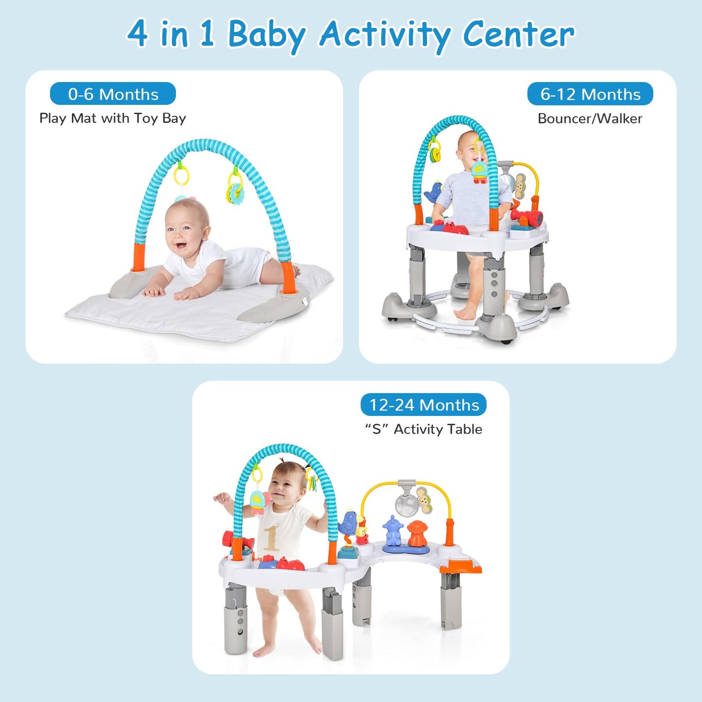 4-in-1 Baby Walker with 3-Level Adjustable Height