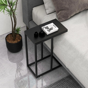 C Shaped End Table for Couch and Bed with Metal Frame