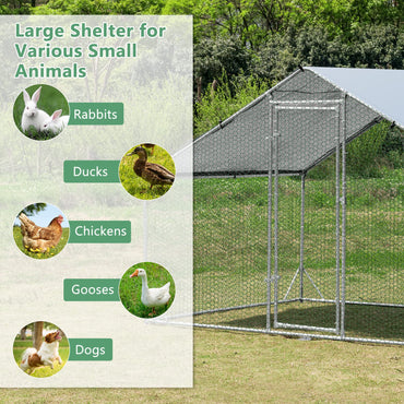 Galvanized Metal Walk-in Large Chicken Run Coop with Waterproof & Sun-protective Cover