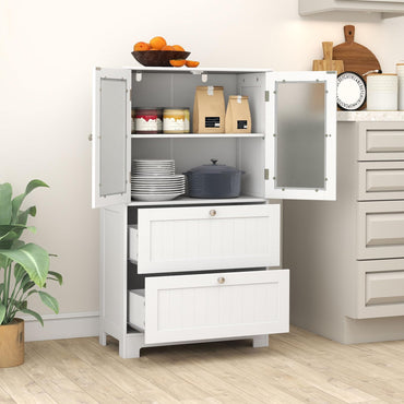 Freestanding Bathroom Storage Cabinet with 2 Frosted Tempered Glass Doors