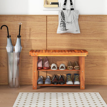 70 x 28 x 45cm Acacia Wood Shoe Shelf Stand Seat