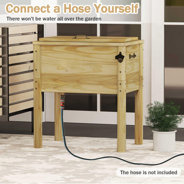 Giantex Wooden Patio Cooler 51L Outdoor Beverage Cooler with 3 Handles Drainage Cap