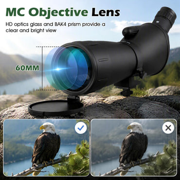 20-60x60 HD Spotting Scope with Tripod and Phone Adapter for Birds