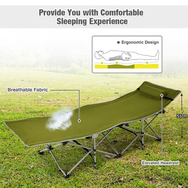 Heavy Duty Outdoor Sleeping Cot with Detachable Headrest