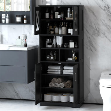 Freestanding Storage Cupboard with Open/Adjustable Shelves and Doors
