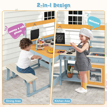 Fir Wood Mud Kitchen with Kids Picnic Table Play Kitchen