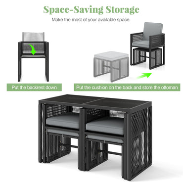 5 or 9 Pieces Patio Dining Set with PE Rattan Chairs and Tempered Glass Table