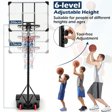 223-253 cm Portable Basketball Hoop with Front Wheels and Fillable Base