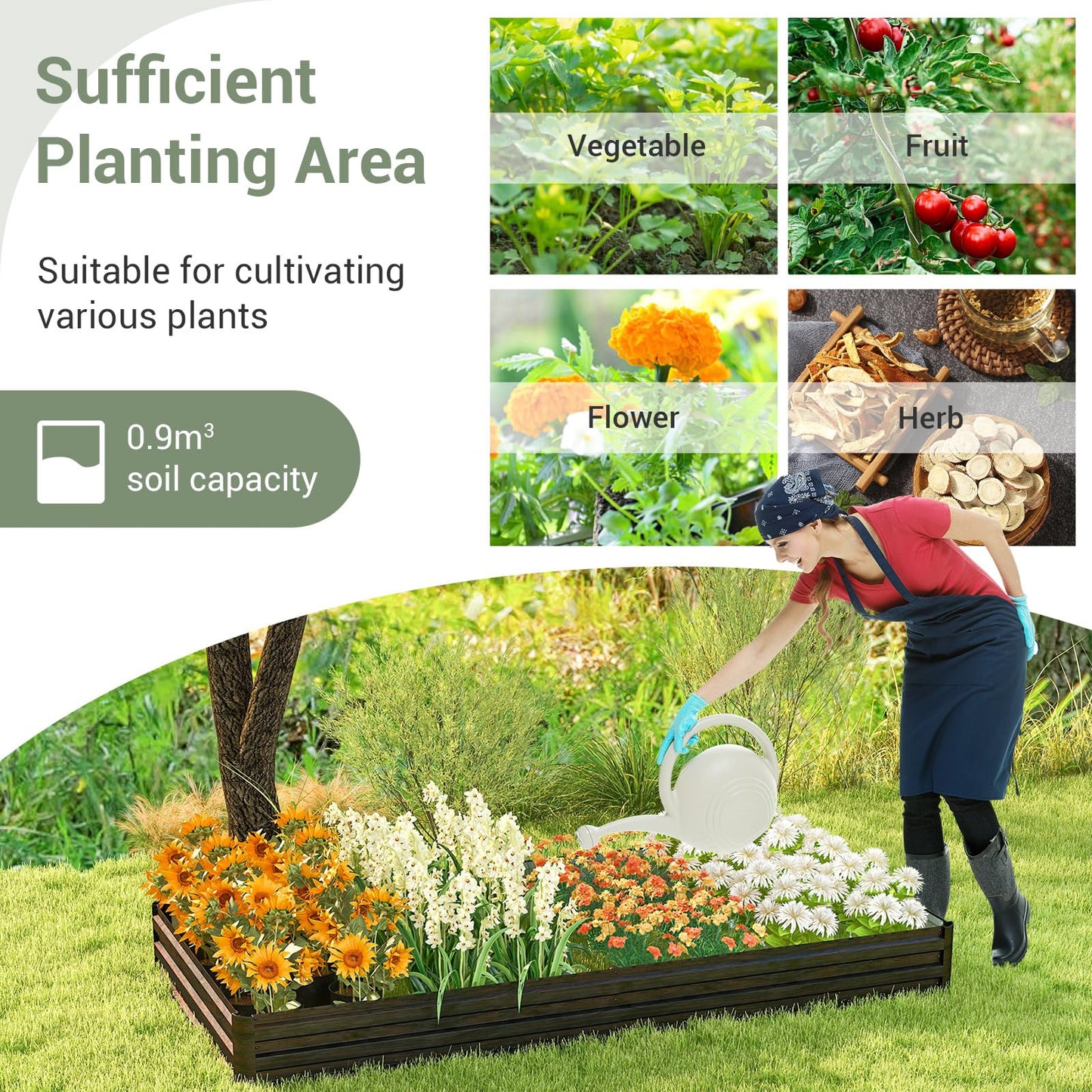 240 x 120 x 30 cm Metal Rectangular Raised Garden Bed with Open Bottom