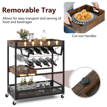 Kitchen Serving Cart with Removable Tray and Wine Rack