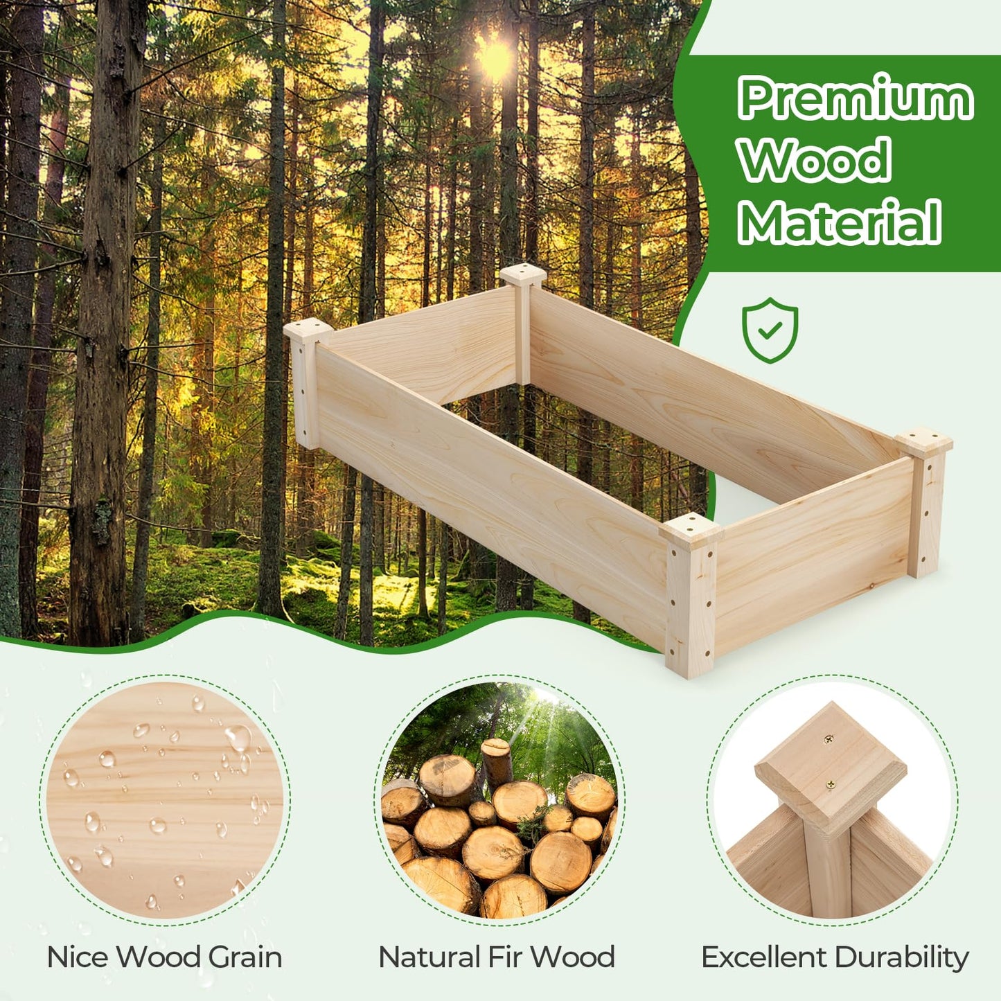 Rectangular Wooden Elevated Planter Box with Open Bottom