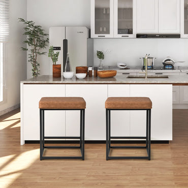 Bar Stools Set of 2 with PVC Leather Cushion