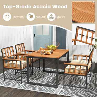 4 Pieces Acacia Wood Patio Dining Set with 1 Rectangular Table