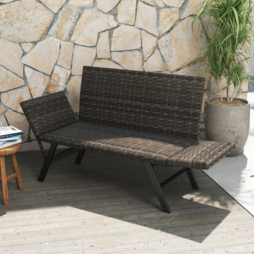 Convertible Rattan Daybed Patio Chaise Lounge Chair with Adjustable Armrests