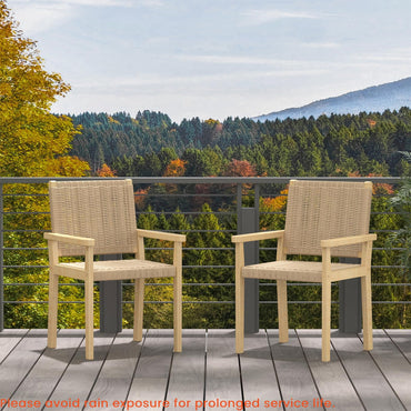 Wood Chair Set of 2 with Paper Rope Woven Seat