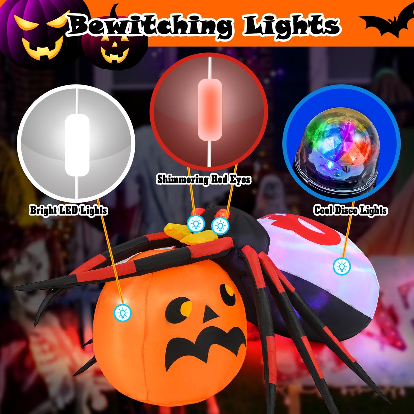 Inflatable Halloween Spider with Colorful Rotating Light