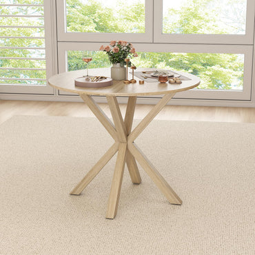 90CM Wood Dining Table with Intersecting Pedestal Base