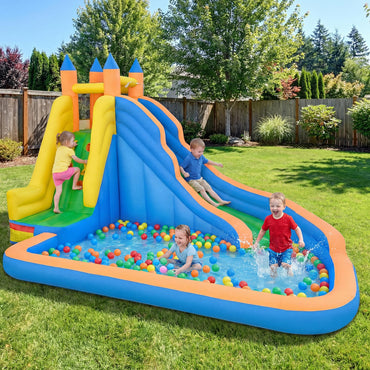 Inflatable Water Slide 3-in-1 Giant Water Park with Curved Slide