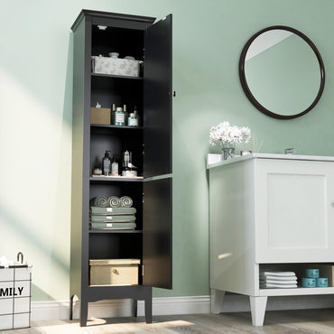 Freestanding Tall Bathroom Floor Cabinet with Adjustable Shelf and 2 Doors