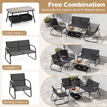 4-Piece Garden Metal Frame Patio Conversation Set with 2 Rocking Chairs