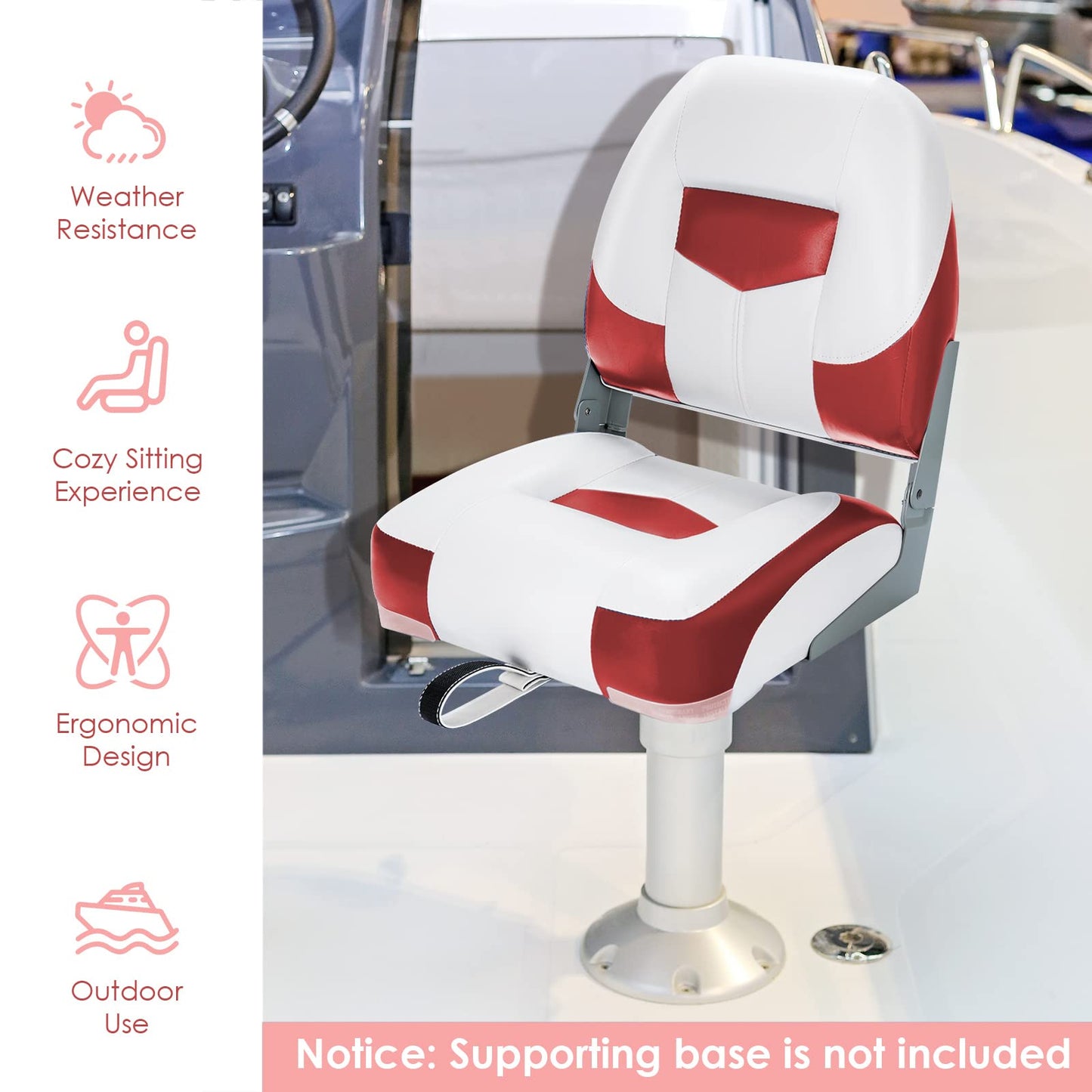 2 Pieces Folding Low-Back Boat Chair Set with Long Fixation Strap