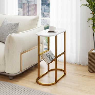 2-Tier Narrow Side Table with Magazine Holder for Living Room Bedroom