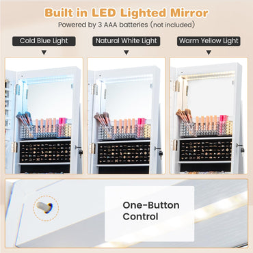 3 Color LED Lights Lockable Jewelry Armoire with Full Length Mirror