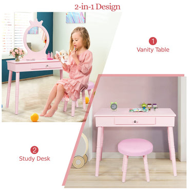 Child's Dressing Table and Cushioned Stool Set
