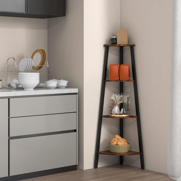 4-Tier Corner Ladder Shelf with Heavy-duty Metal Frame and Anti-toppling Device