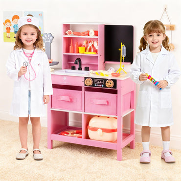 Wood Medical Center Toy Set with Blackboard and Pet Scale for Boys Girls