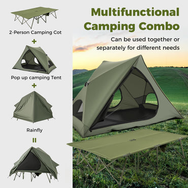2-Person Foldable Off-Ground Camping Cot Tent with Wheeled Bag