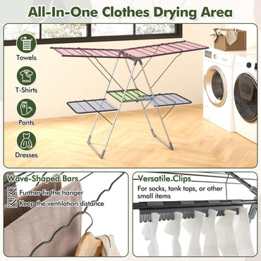2-Level Foldable Clothes Airer Dryer Horse with Height-Adjustable Wings