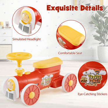 Toddler Foot to Floor Sliding Walker with Train Whistle Sound, Steering Wheel
