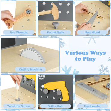 Wooden Toddler Workbench Playset with Pegboard and Storage Shelf