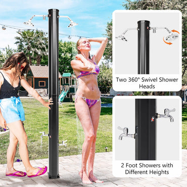 217cm/7ft Outdoor Solar Heated Shower 35L Garden Adjustable Temperature Pressure Pool Shower with Dual 360°Swivel Shower Heads