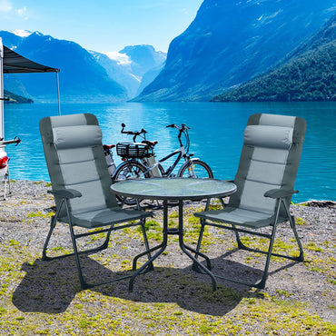 Set of 2 Patio Dining Chairs and Ottoman with 7-Position Adjustable Backrest