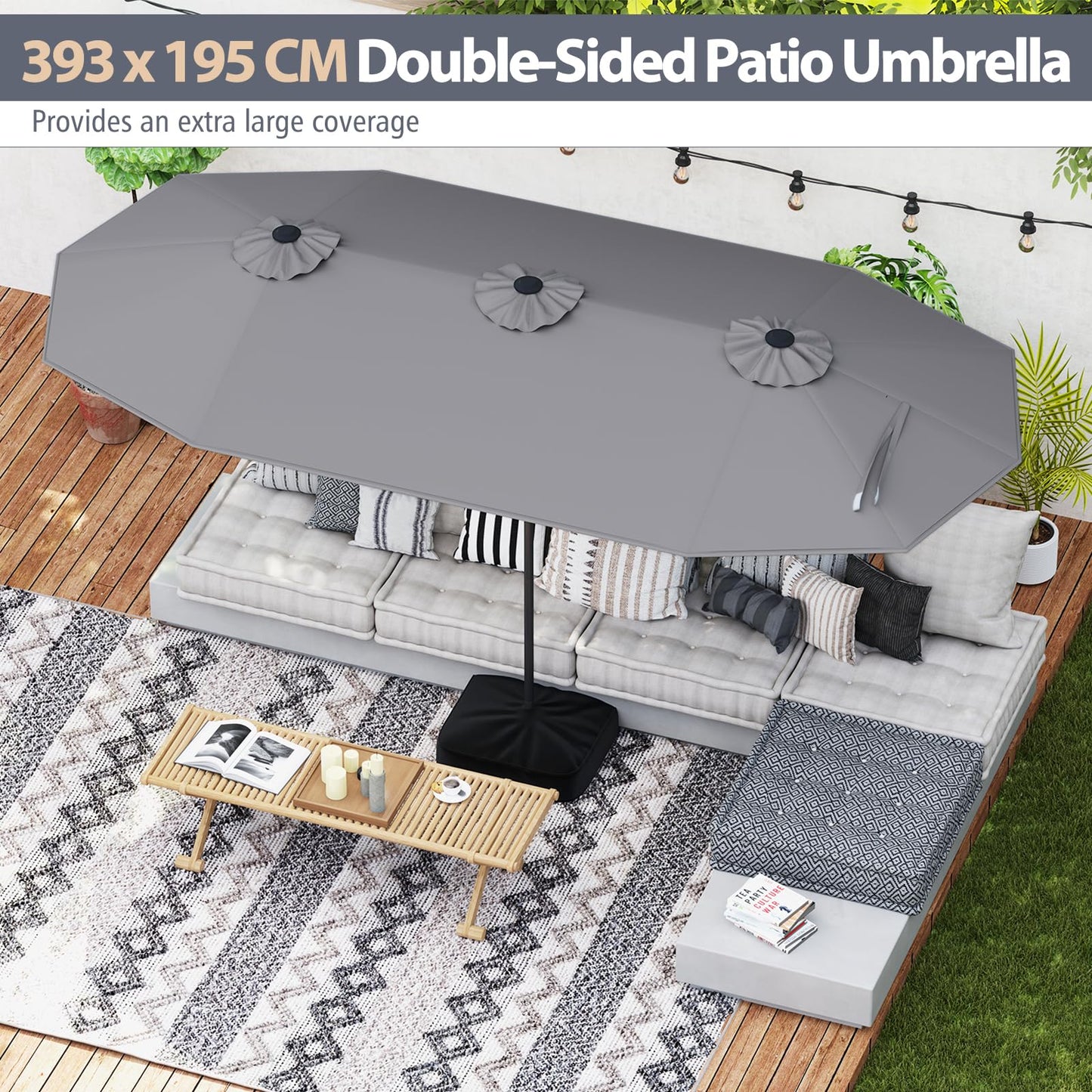 4m Outdoor Extra Large Double-sided Patio Parasol with Base